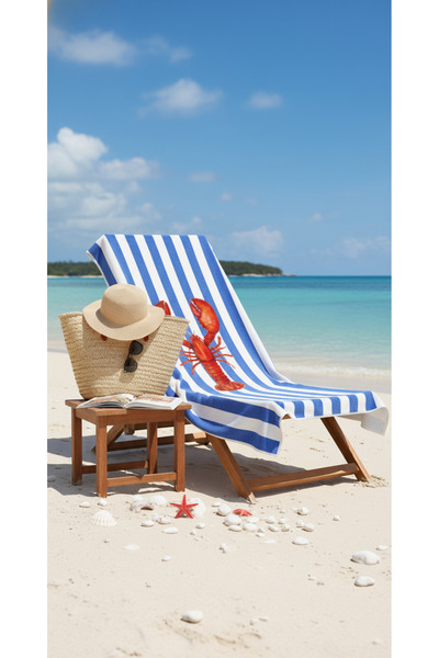 BETHA Striped Lobster Patterned Cotton Beach Towel – Patterned Design – 75X150 cm