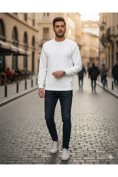 Beyaz Erkek Sweatshirt