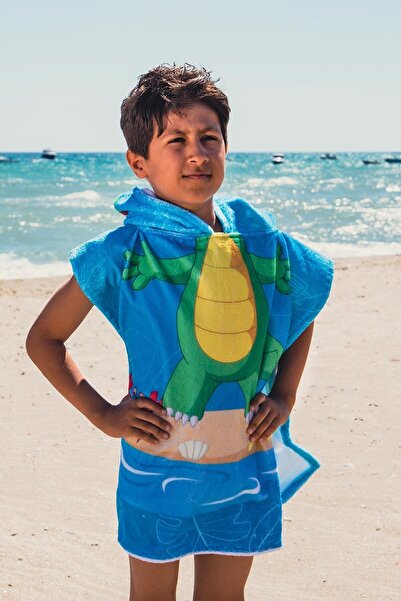 Bross 60x60 Dinosaur Patterned Children's Towel Poncho