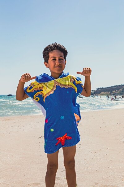 Bross Octopus Patterned Children's Towel Poncho 60X60