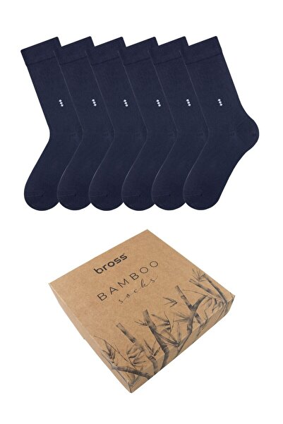 Bross Box of 6 Navy Blue Men's Bamboo Socks