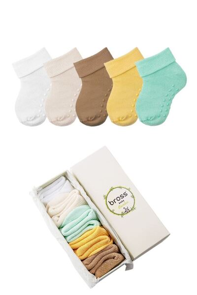 Bross Baby Bamboo Boxed Anti-Slip 5-Piece Socks