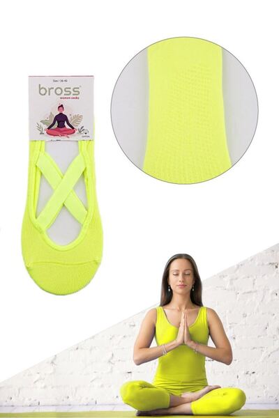 Bross Women's Neon Yellow Non-Slip Sole Yoga Socks