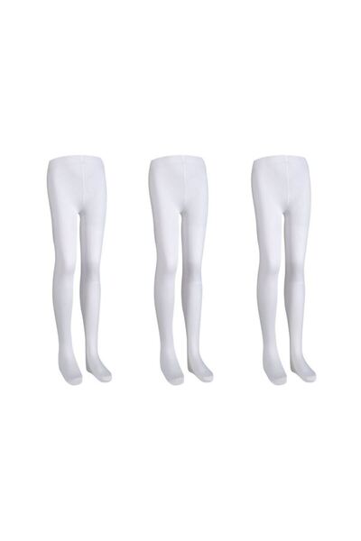 Bross Girl's 3-Piece Plain 40 Den Micro White Pantyhose