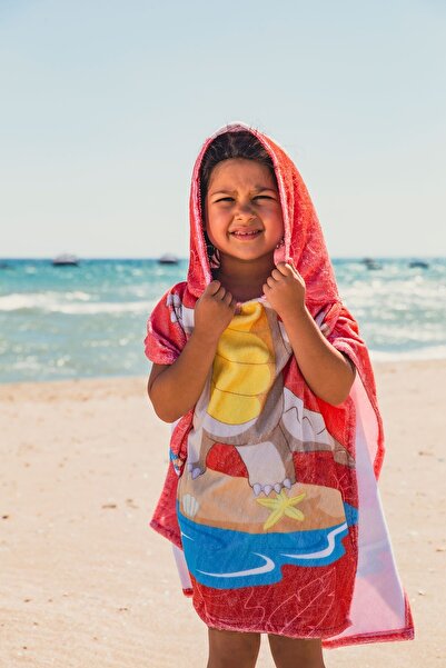 Bross Dinosaur Patterned Children's Towel Poncho 60X60