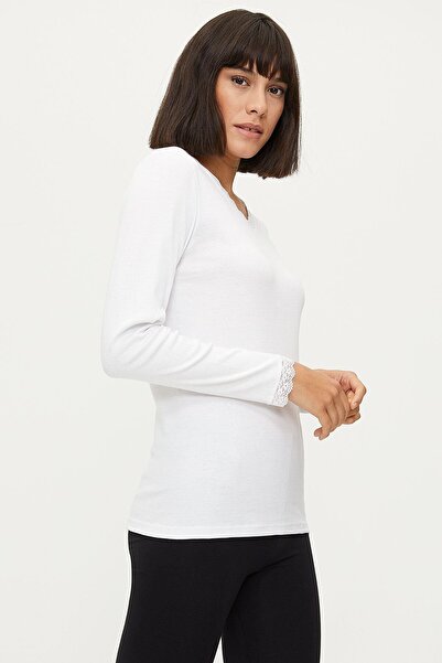 Bross Women's Lace Long Sleeve White Undershirt 1033