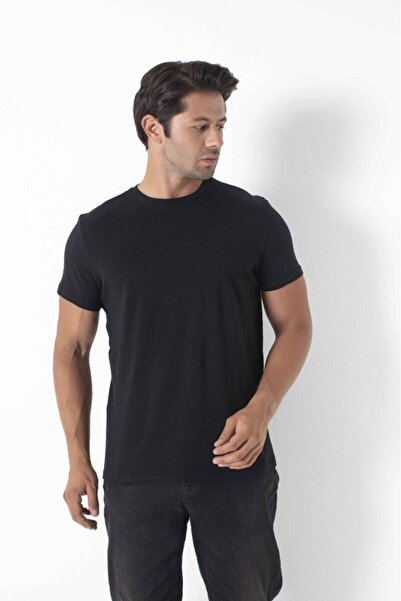 Bross Men's T-Shirt 100% Cotton Crew Neck Black Fit