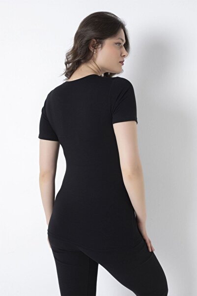 Bross Bambu Kadın Likralı 2li Siyah Tişört 1460