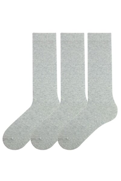 Bross 3-Piece Girl's Patternless Knee-High Socks Gray