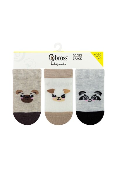 Bross Baby Animal Patterned 3-Piece Booties Socks Assortment