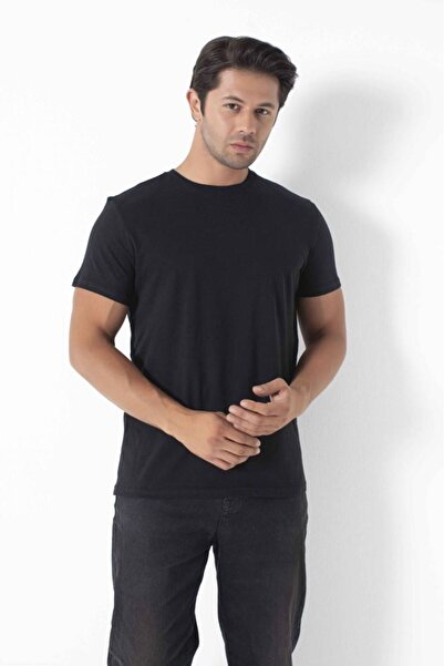Bross Men's T-Shirt 100% Cotton Crew Neck Black Fit