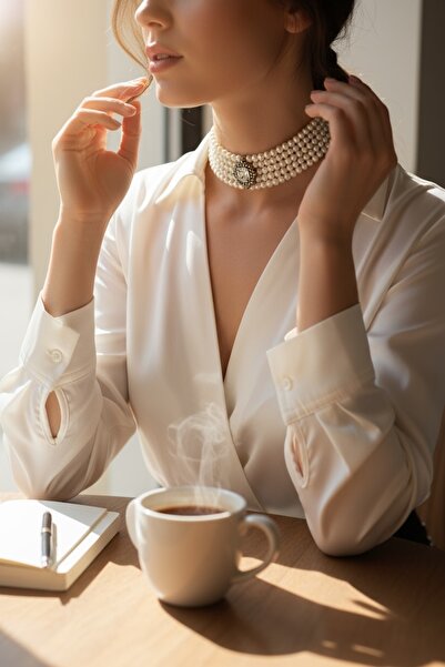 FAYRA ACCESSORIES Baget Zirkon Taşlı Tasma İnci Kolye