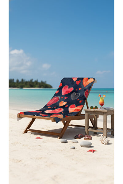 BETHA منشفة شاطئ قطنية بنمط قلوب – تصميم منقوش – 75x150 سم