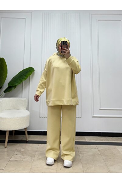 Miraydın Butik Women's Buttoned Pants Double Scuba Suit M52817 - Yellow