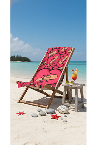 BETHA منشفة شاطئ قطنية بنمط طباعة قلب – تصميم منقوش – 75x150 سم