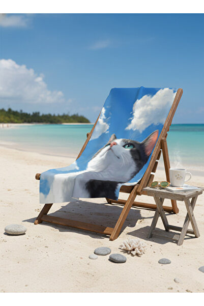 BETHA Cat Watching the Sky Patterned Cotton Beach Towel – Patterned Design – 75X150 cm