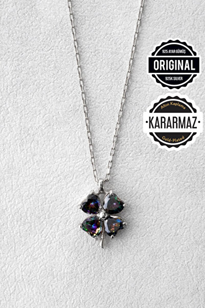 Jewelmim Mistik 4 Yapraklı Yonca Gümüş Kolye 18 Ayar Beyaz Altın Kaplama 925 ...