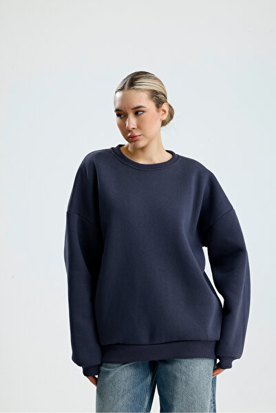 BAİA COLLECTION Smoked Crew Neck Basic Sweatshirt