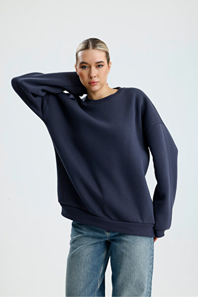 BAİA COLLECTION Smoked Crew Neck Basic Sweatshirt