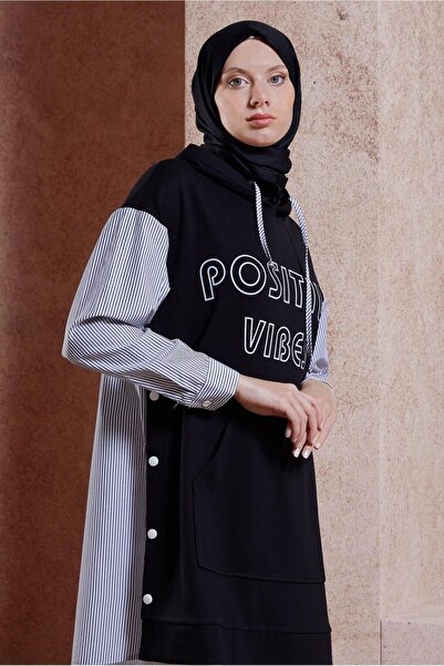 Alvina 44620 Model Hooded Striped Tracksuit Tunic