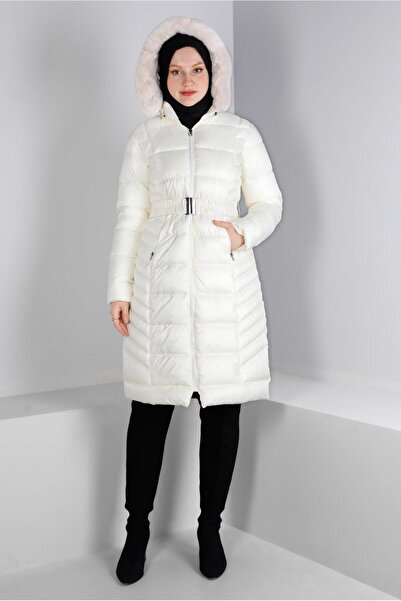 Alvina INFLATABLE COAT WITH HOODED FUR AND BELT 90327