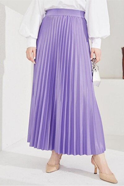 TRENDTESETTÜR WOMEN'S PURPLE (A.PURPLE) PLEATED WAIST ELASTIC SKIRT T 8354