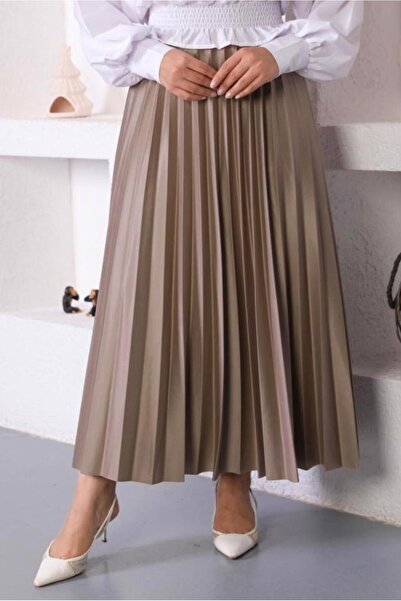 TRENDTESETTÜR WOMEN'S MINK PLEATED ELASTIC WAIST SKIRT T 8354