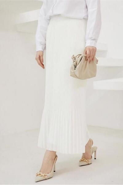 TRENDTESETTÜR WOMEN'S WHITE RUBBERED RUBBERED SKIRT T 502