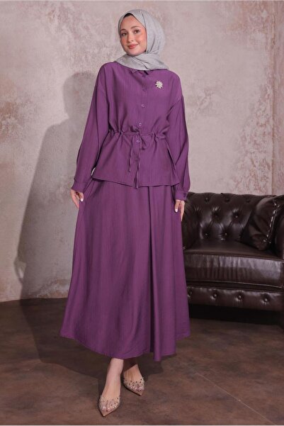 TRENDTESETTÜR KADIN MOR BROŞLU ETEKLİ TAKIM T 9274