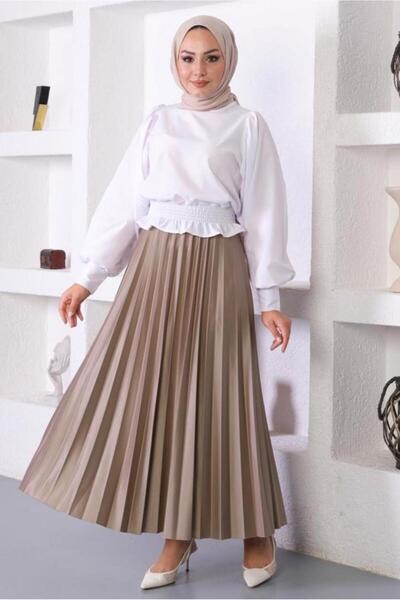 TRENDTESETTÜR WOMEN'S MINK PLEATED ELASTIC WAIST SKIRT T 8354