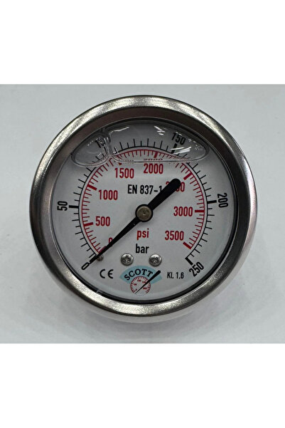 SCOTT Ø 100 mm Gliserinli Tip Manometre 1/2'' Arkadan Bağlantı Ön Flanş 304 I...