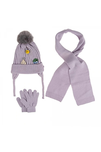 Kitti Bebe Kız Atkı Bere Eldiven Takım (1-4 Yaş) K24160-03 Lila