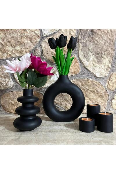 ERGİNCİ HOME Σετ 3 τεμαχίων ΜΠΟΕΜ Στυλ ΜΑΥΡΟ ΣΚΑΝΔΙΝΑΒΙΚΟ, 2 βάζα, 3 θήκες γι...