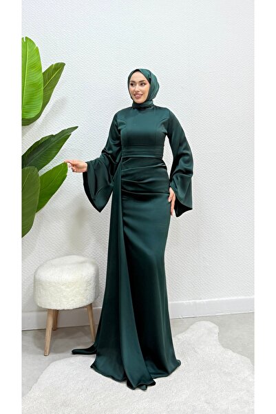 modasusev Ισπανικό βραδινό φόρεμα με σατέν μανίκι