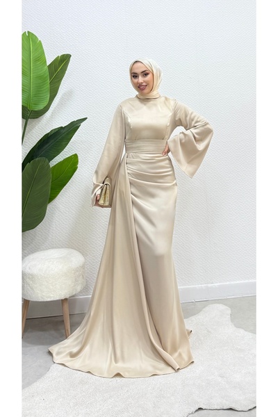 modasusev Ισπανικό βραδινό φόρεμα με σατέν μανίκι