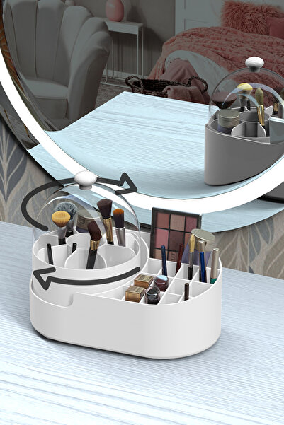 Tercih Home منظم مكياج متعدد الأقسام قابل للدوران 360 درجة مع حامل فرشاة
