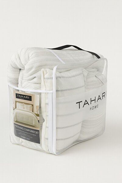 Bee Home Bed and Bath Varigated Stripe blue King Duvet Set 8 piece , 100% Cotton Comforter, King Bedding | Black Friday