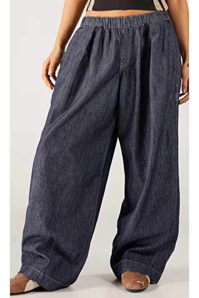 september island Marilyn Dark Navy Balloon Oversized Long Version Trousers with Waist Adjustment