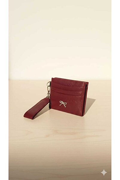 Uzs pace Bow Detailed Card Holder & Keychain - Burgundy