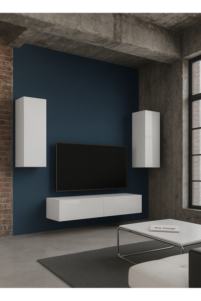 MAC DİZAYN Ören TV Sehpası ve Duvar Rafı Seti | Sessiz Kapak | Ergonomik | MDF