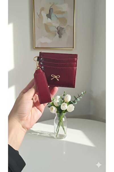 Uzs pace Bow Detailed Card Holder & Keychain - Burgundy