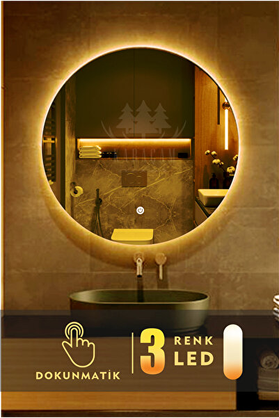 KaraçamDekor Led Işıklı Yuvarlak 70 Cm Banyo Ve Konsol Aynası