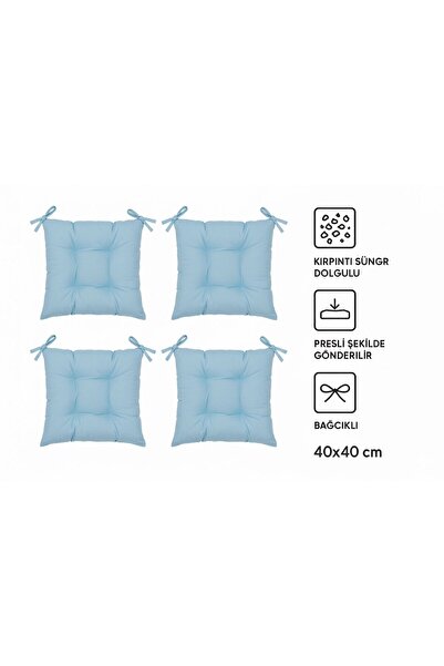 TEZKOTEKSTİL Bebek Mavisi Kombin Pofidik Kare Sandalye Minderi 4'lü 40 X 40 Cm