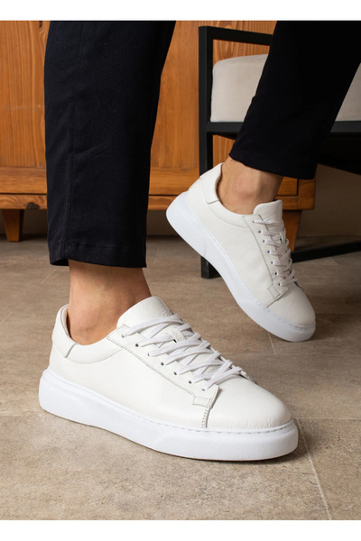 OFLAMAZ Men's Shoes White Sneakers 100% Genuine Leather Orthopedic