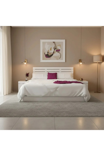 Stylish Home سرير غرفة نوم مزدوج ابيض مقاس كينج مع عدد 2 كومودينة - BD02