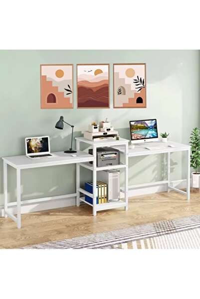 AGD Computer and Gaming Workstation, Adjustable Design, Fits Two Persons, White Color