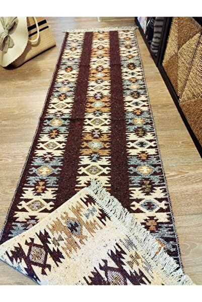 OEM Covor tradițional, dimensiune 60x200 cm, maro și crem, model rustic 1