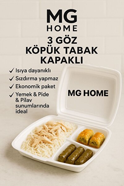 VENON ⭐50 Adet ❤️ 3 Göz Kapaklı Köpük Tabak – Isıya Dayanıklı, Sızdırmaz, Eko...