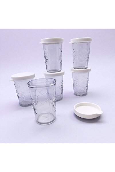 sharp&art Mini Glass Jar Set with Elastic Lid, Vacuum Sealed, Embroidered, 6-Piece Spice Jar Set