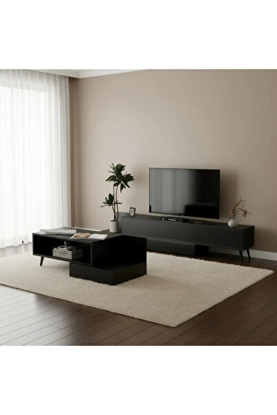 Stylish Home TV table and coffee table set, black color - SH55